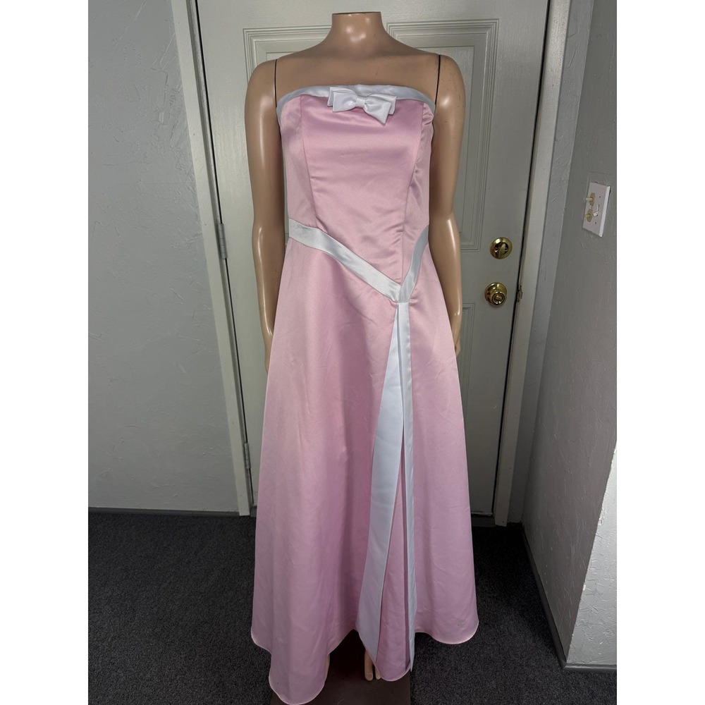 Vintage Y2K Let's Fashion Dress Small Satin Formal Prom Maxi Strapless Bow B4-17